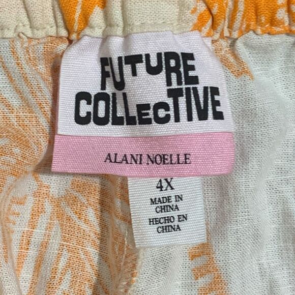 Future Collective Women's Size 4X Plus White Linen Blend Tropical Casual Pants - Picture 4 of 9